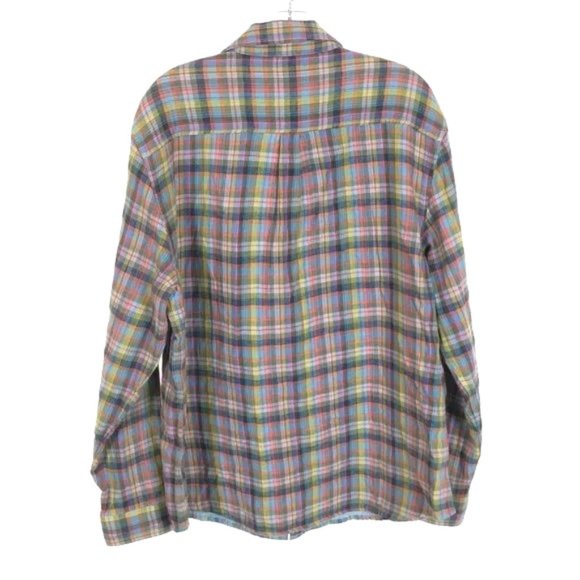 Mens Size Large Carbon2Cobalt Multicolor Cotton Linen Button Front Shirt - Picture 4 of 4